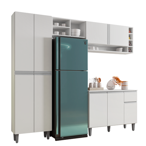 Kit de Cozinha Completo 230cm Vanessa 3 Peças Ajl Móveis:branco