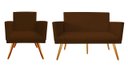 Ver imagem 1 de Kit Namoradeira + 1 Poltrona Decorativa Nina Suede Marrom Pés Madeira Ms Decor