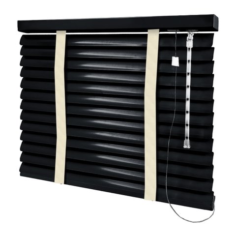 Persiana Horizontal - 1,30m Larg X 1,30m Alt - Alumínio 50mm com Fita Decorativa - Cor: Preta - Fita