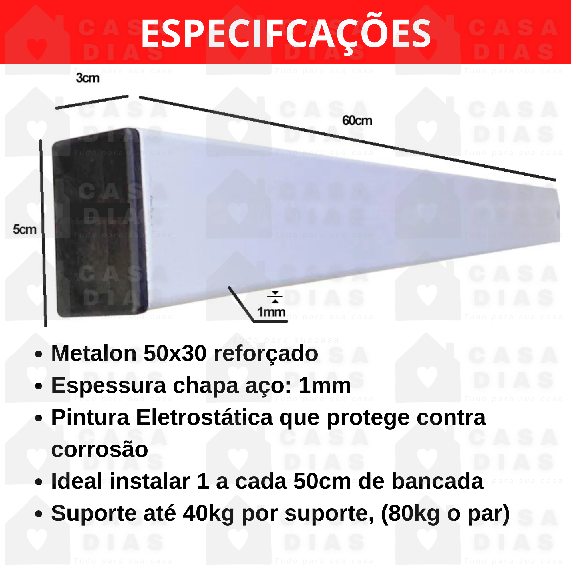 Suporte Pia Bancada 60 Cm De Chumbar Kit 3 Unidades - 4