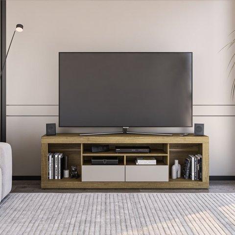 Rack para TV até 65 Polegadas 180cm 2 Gavetas Panamá Marrom Mel/Arenas