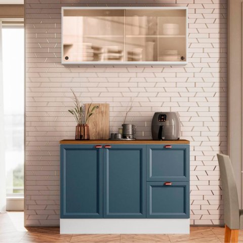 Cozinha Modulada Unna 2 Peças Aéreo e Balcão de 120cm com Tampo Olivia Poliman