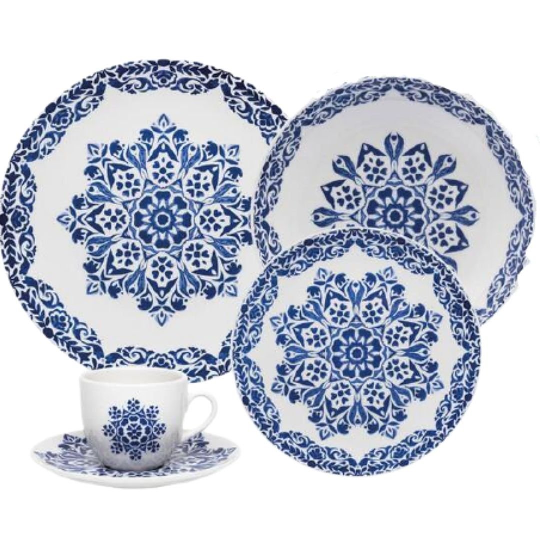 Aparelho de Jantar Chá 30pç Coup Indian Porcelana Oxford