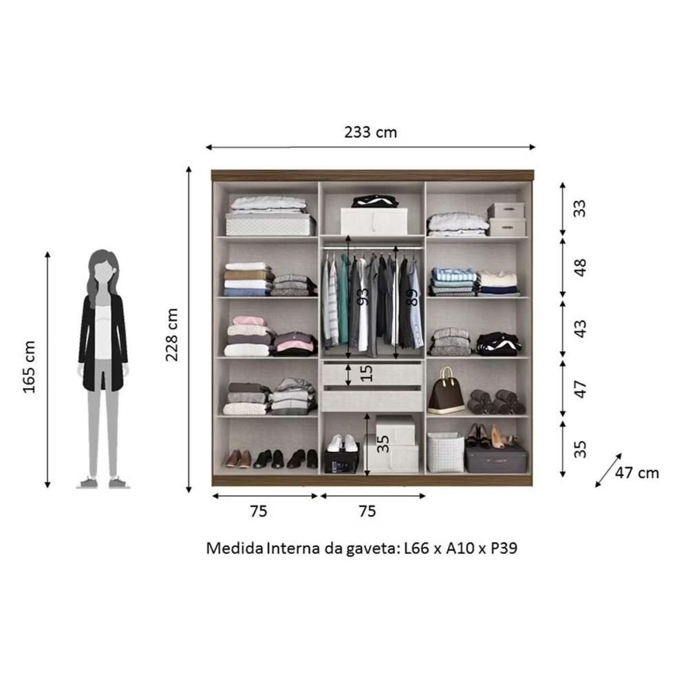 Guarda Roupa Casal 6 Portas C/ 2 Gavetas Ph 1707 Carvalho Vermontt