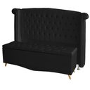 Ver imagem 1 de Kit Cabeceira de Cama Box e Calçadeira Baú Malibu King 195 Cm Suede Preto do Lar Móveis