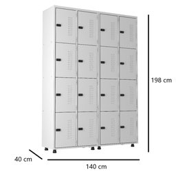 Armário Roupeiro Aço 16 Portas Academia Guarda Volume Trinco Cinza - 6