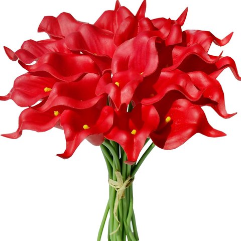 Kit 10 Buque Flores Artificiais Copos de Leite Real Vermelho