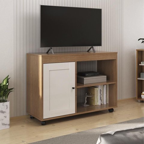 Rack para Tv 42 Pol 1p 91 Cm com Rodízios Cinamomo Off White Arly Cinamomo Off White