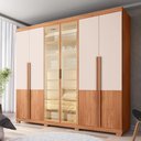 Ver imagem 1 de Guarda Roupa Casal Sinatra 6 Portas de Bater 4 Gavetas MDF MDP com LED Freijó Off White Casah 260cm