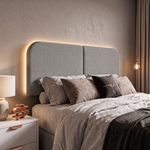 Cabeceira Painel Modular Bruma LED Cama Casal e Queen 160cm Orgânica Linho Cinza - Desk Design