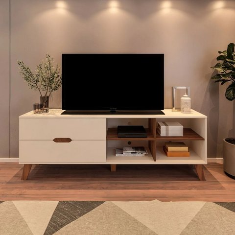 Rack Verona Aparador Bancada para Tv 75 Off White / Pinho