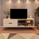 Ver imagem 1 de Rack Verona Aparador Bancada para Tv 75 Off White / Pinho
