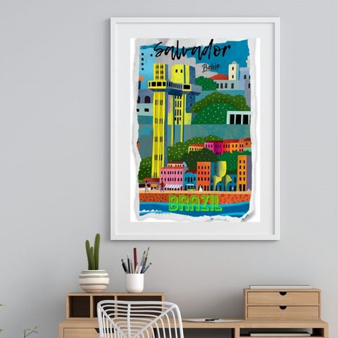 Quadro Salvador Bahia Brasil - 60x48cm:madeira Branca