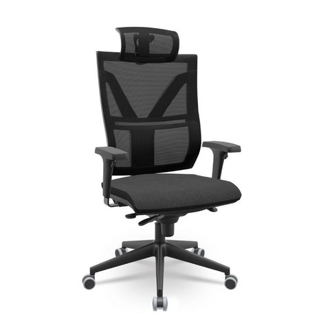 Cadeira Presidente Plaxmetal Darix X+ Base Italia Mecanismo Slider Assento Poliéster Preto T11