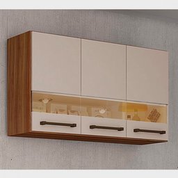 Armário Aéreo 3 Portas com Vidro Alice Chf Carvalho/off White Chf Móveis Aéreo Alice - 2