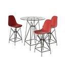 Ver imagem 1 de Jogo Mesa Bistrô Eames Vidro 60Cm 3 Banquetas Vermelha Base Ferro Preto - Cor: Branco