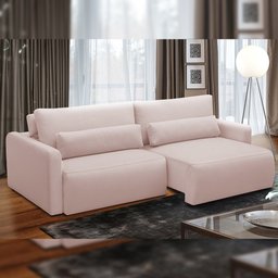 Sofá Retrátil Reclinável para Sala de Estar Living 210cm Sevilha F04 Veludo Rosê - Lyam Decor - 2