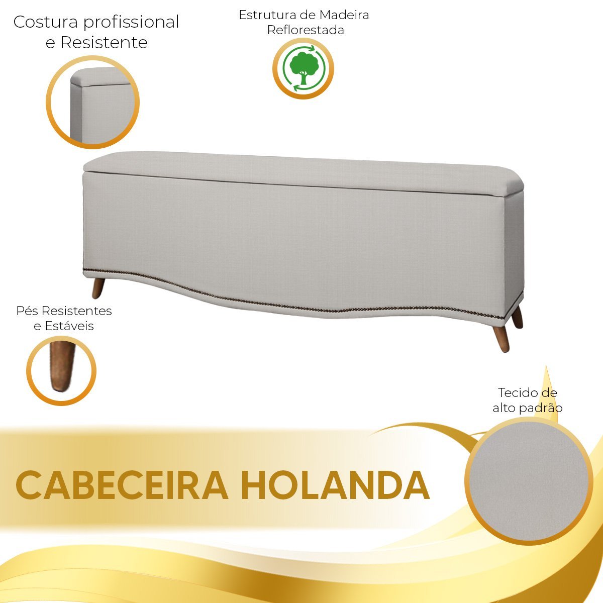 Conjunto Cabeceira/Calçadeira Holanda 1,60 cm Linho Carvalho - Star Confort conjunto holanda calçade - 10