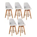 Ver imagem 1 de Kit 05 Banquetas Linho Bege e Almofada Sintético Branco