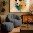 Ver imagem 4 de Poltrona Decorativa Orgânica Fixa com Puff Nuvem em Veludo Confortável Cinza Loja Sheep