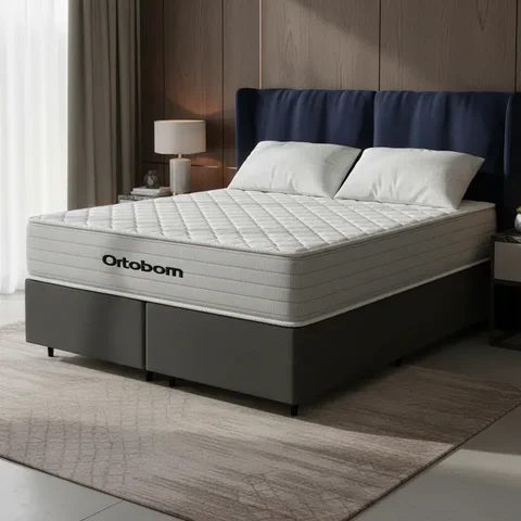 Cama Box com Colchão de Mola Ensacada Ortobom Plenno Queen