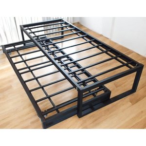 Cama Solteiro + Auxiliar Robusta Aço Ferro Especial 88cmx188cm Cor Preto Estilo Industrial Cs-03