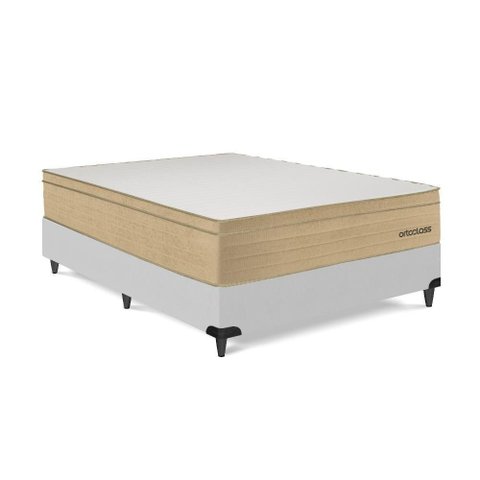 Cama Box com Colchão Viúva Poli Pillow D33 Espuma Bege Corino Branco Ortobom