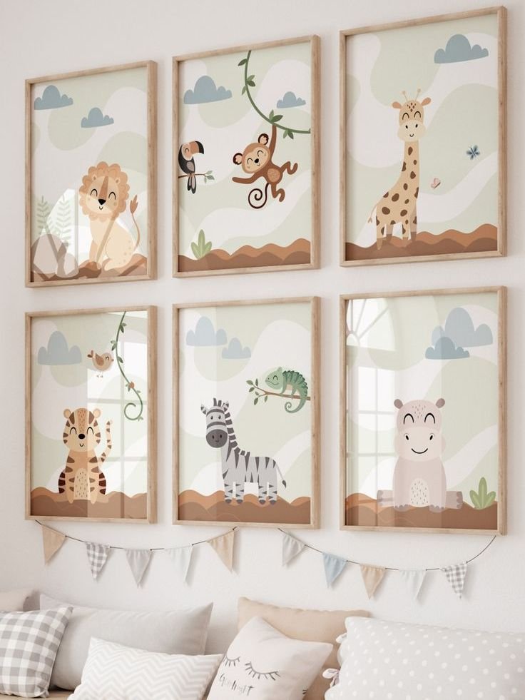 Kit 6 Quadros Decorativos Infantil Animais Safari No3