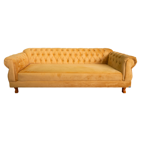 Sofá Chesterfield Capitone Elisabeth Suede Amarelo 2,30cm:OURO