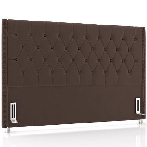 Cabeceira Cama Box Queen 160cm Estofada Frizza P05 Veludo Marrom - Lyam Decor