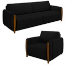 Ver imagem 1 de Conjunto Sofá 3 Lugares 223cm e Poltrona 98cm Amaranto M22 Veludo Preto - Mpozenato