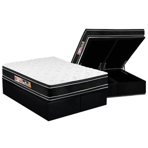 Cama Box Baú King: Colchão Espuma Castor D33 Black e White Air Euro Pillow + Base CRC Suede Black(19