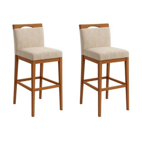 Kit 2 Banquetas Alta Cozinha Gourmet Estofada Suede:Suede Bege