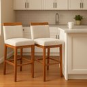 Ver imagem 2 de Kit 2 Banquetas Alta Cozinha Gourmet Estofada Suede:Suede Bege