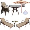 Ver imagem 1 de Kit Móveis para Piscina e Jardim Alumínio Tela Sling - 1 Mesa + 4 Poltronas + 1 Ombrelone + 2 Espreg