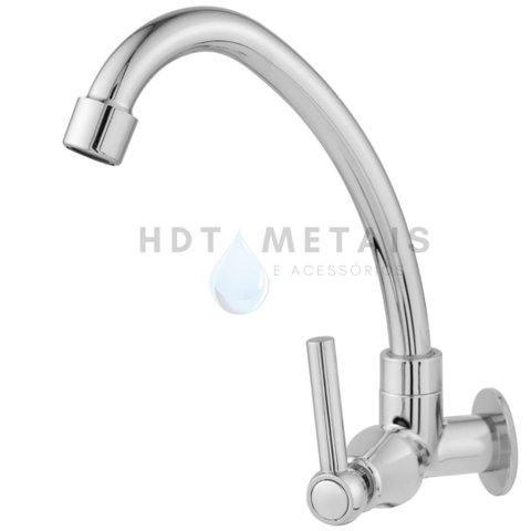Torneira Abs de Cozinha Parede Cromada Bica Móvel 1/4 Volta