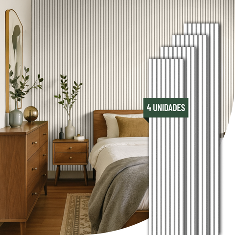 Kit 4 Painel Ikara de Madeira Ripado e Acústico - 270x32cm