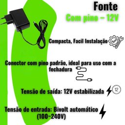 Kit Fechadura Elétrica F90 12v + Fonte com Pino 12v + Relé para Fechadura - 4