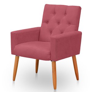 Poltrona para Sala Reforçada Confortável Íris Suede Rosa Ads Decor Poltrona Cadeira Sala Quarto Deco
