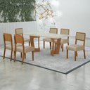 Ver imagem 1 de Conjunto Sala de Jantar Mesa 160cm Tampo de 4 cm com 6 Cadeiras Liz Bege/Cinamomo/Off White