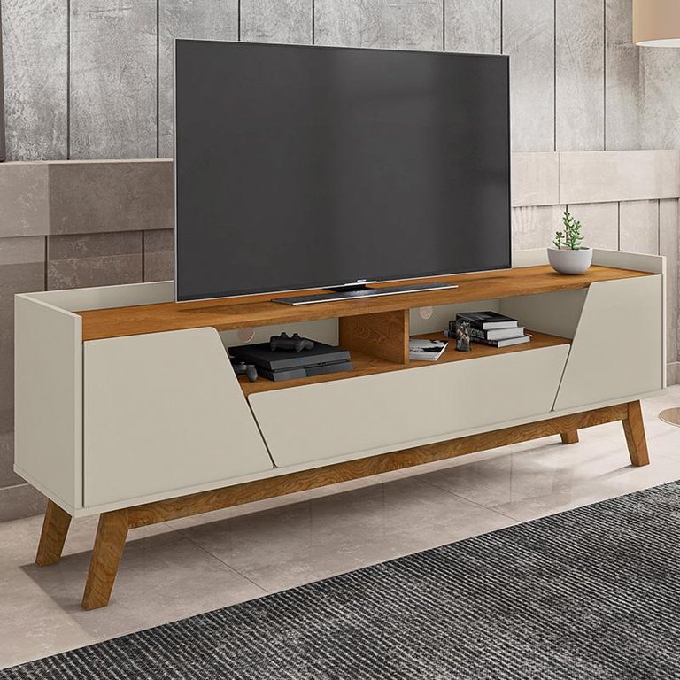 Rack Sala Florença para TV até 70 Polegadas com Pés Madeira Off White/Naturale