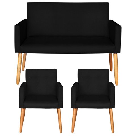 Conjunto de 2 Poltronas 1 Namoradeira para Clínica Confortável Resistente Salão Espaço Grande