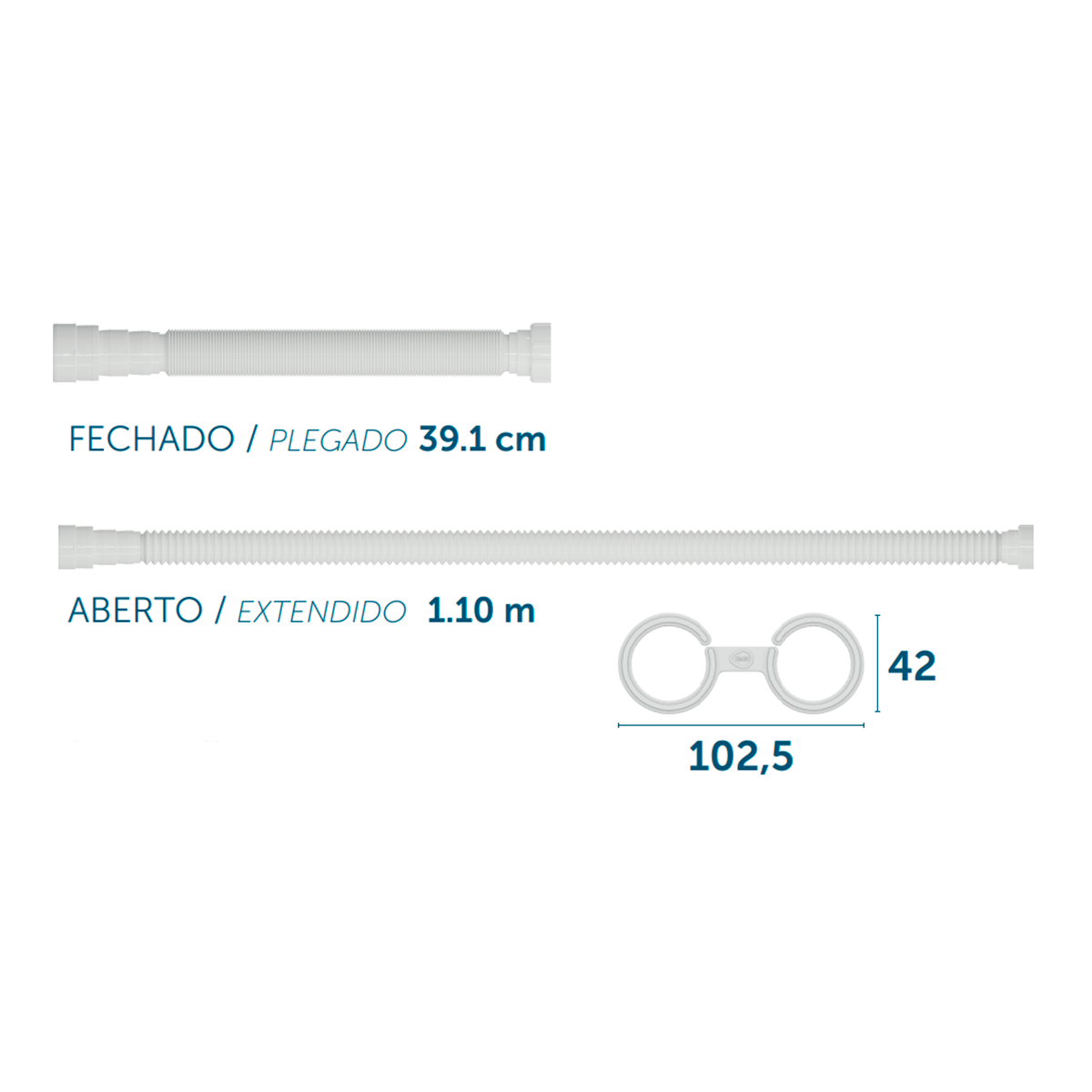 Sifão Extensivo Simples Universal Blukit Porca Branco 1,1m - 2