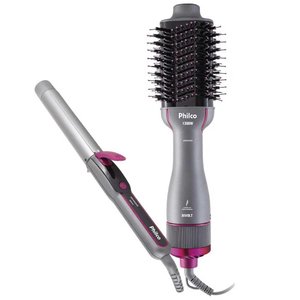 Kit Escova Secadora + Cacheador Philco PKT3000 Cinza Bivolt