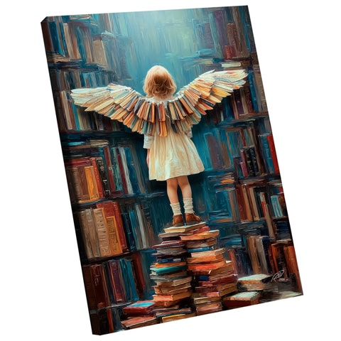 Quadro Decorativo Menina com Asas de Livro