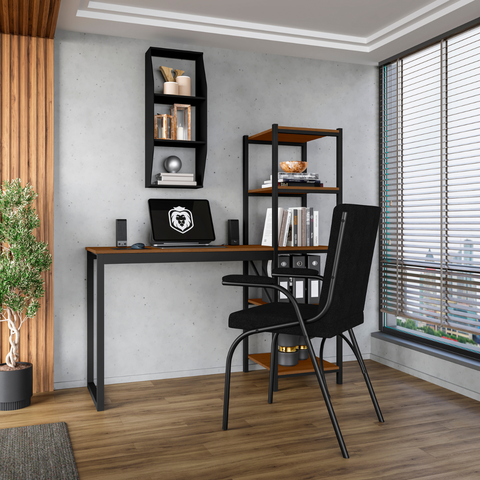 Escrivaninha Mesa Escritório Estudo Trabalho com Prateleira Canela