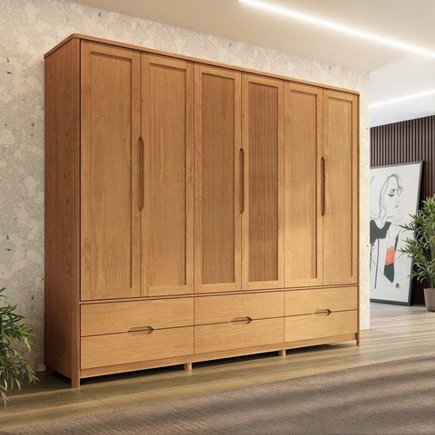 Guarda-Roupa 6 Portas 6 Gavetas 100% Madeira Maciça Linha Nest Marrom/Tauari