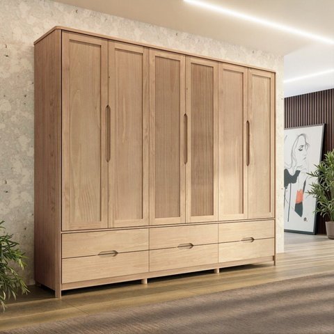 Guarda-Roupa 6 Portas 6 Gavetas 100% Madeira Maciça Linha Nest Marrom/Tauari