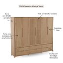 Ver imagem 5 de Guarda-Roupa 6 Portas 6 Gavetas 100% Madeira Maciça Linha Nest Marrom/Tauari