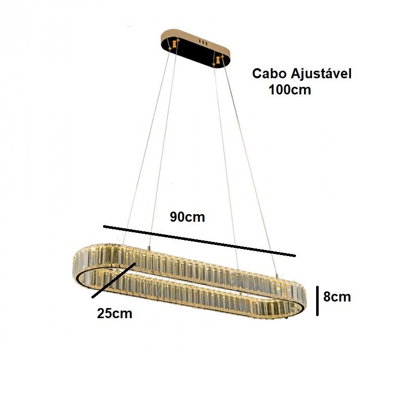 Lustre de Cristal Moderno Led 40w 3000k Metal Dourado 90cm Sindora - 3